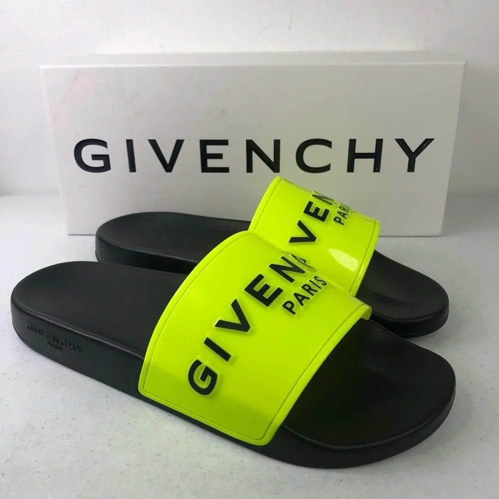 GIVENCHY New Men’s Fluo Yellow Rubber Slides Size 6 EU 39